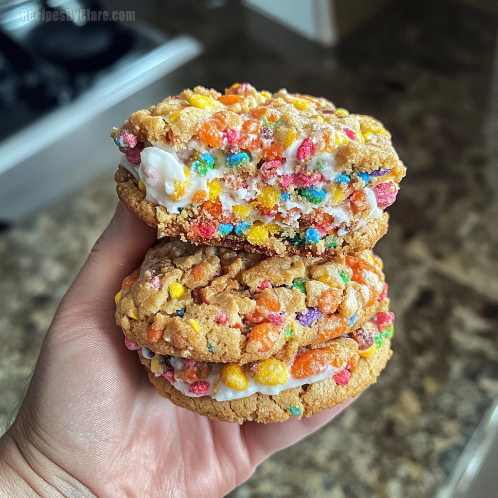 Fruity Pebbles Cookie Sandwiches